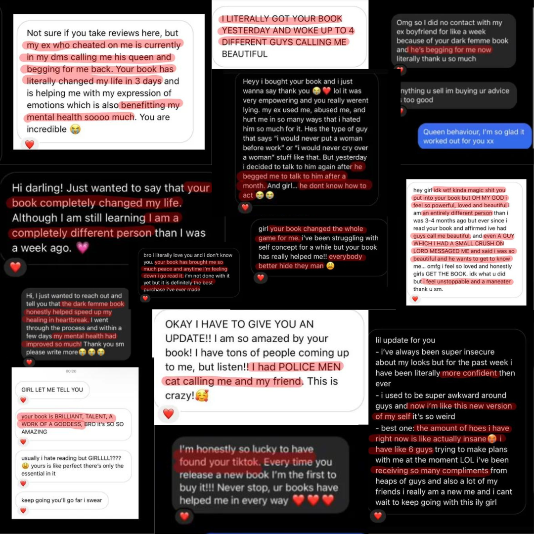 A collage of direct messages from readers describing what changed after reading the book.